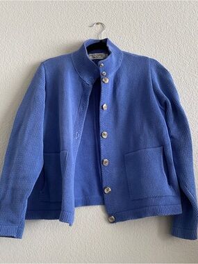 Vintage Blue Button-Front Knit Jacket